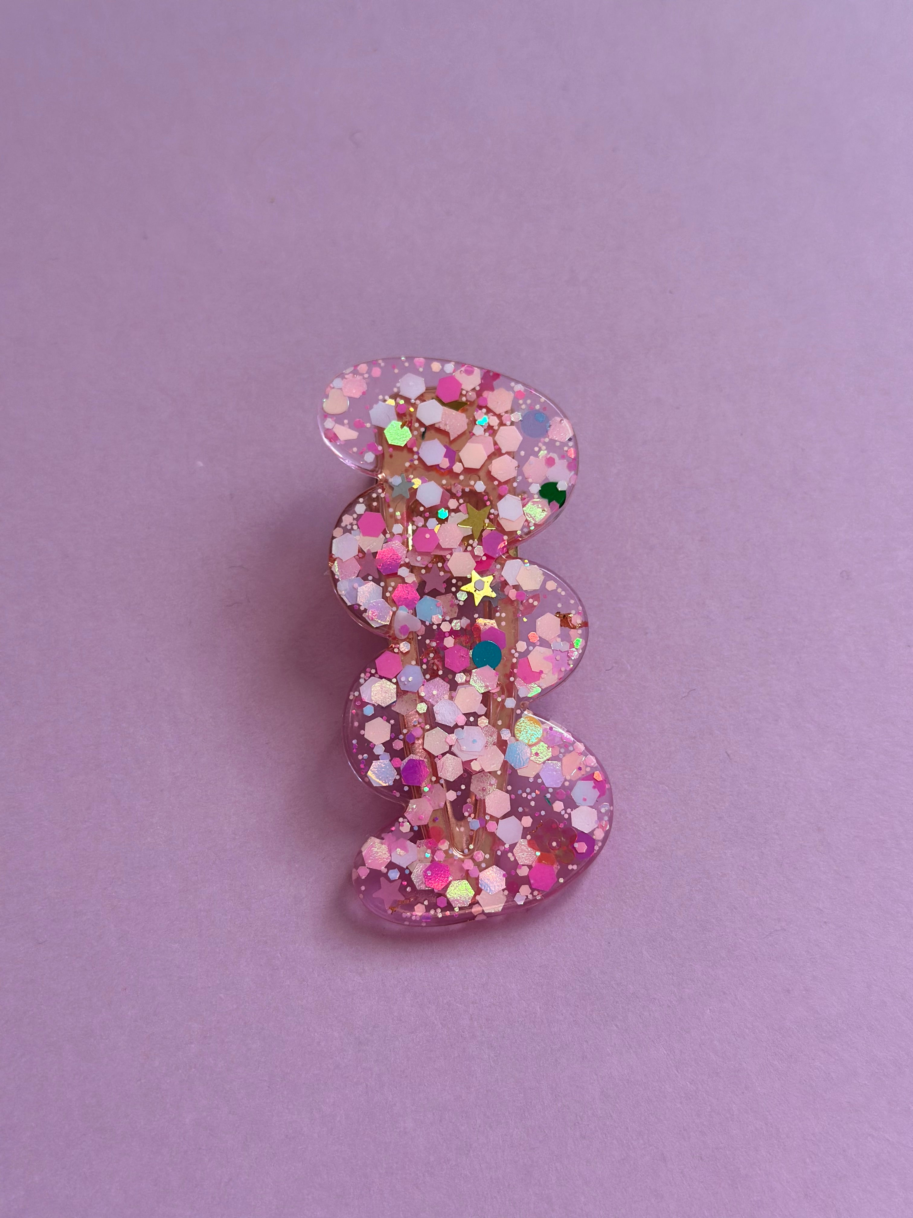 Barrette paillette rose/dorée #5