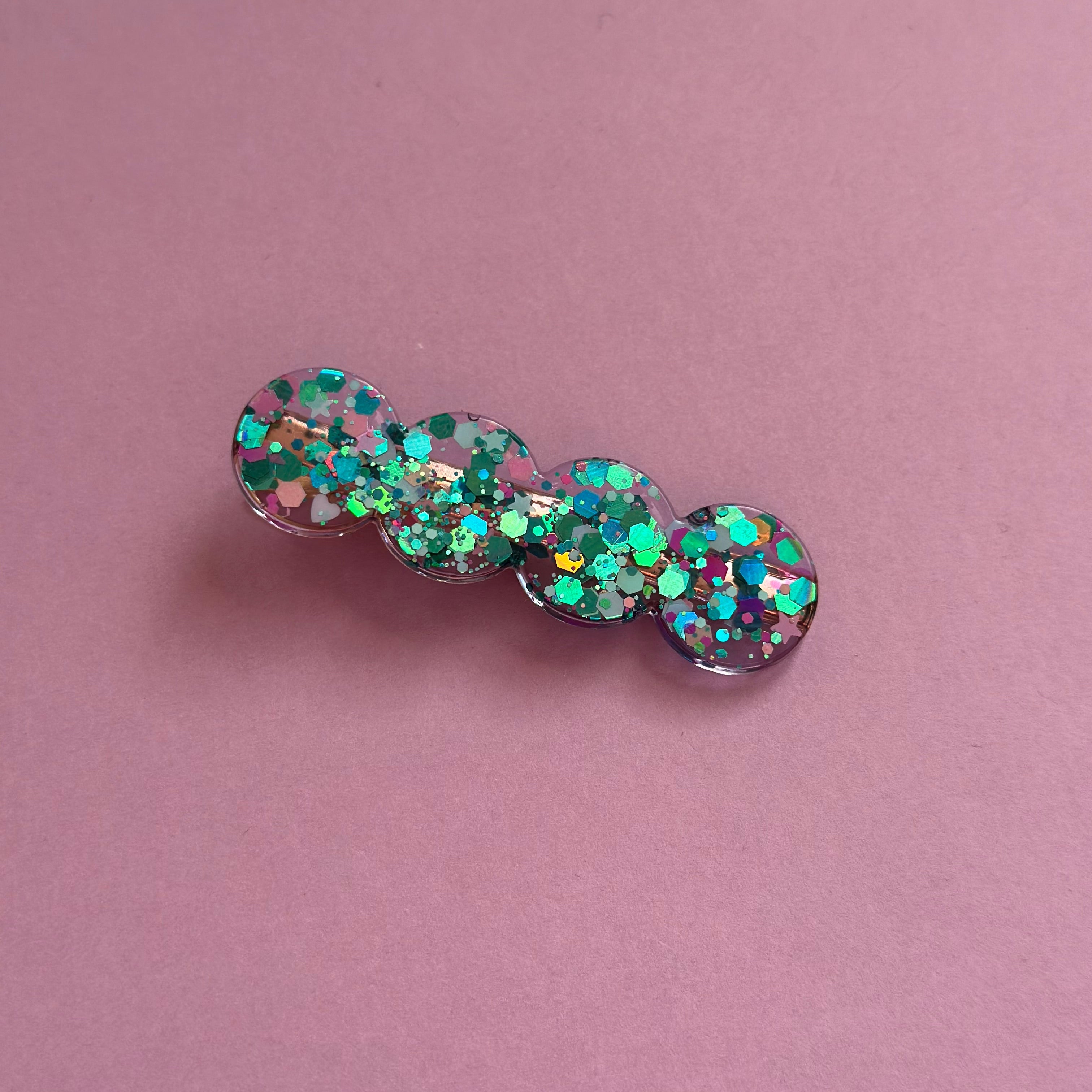 Barrette scintillante turquoise/violet #3