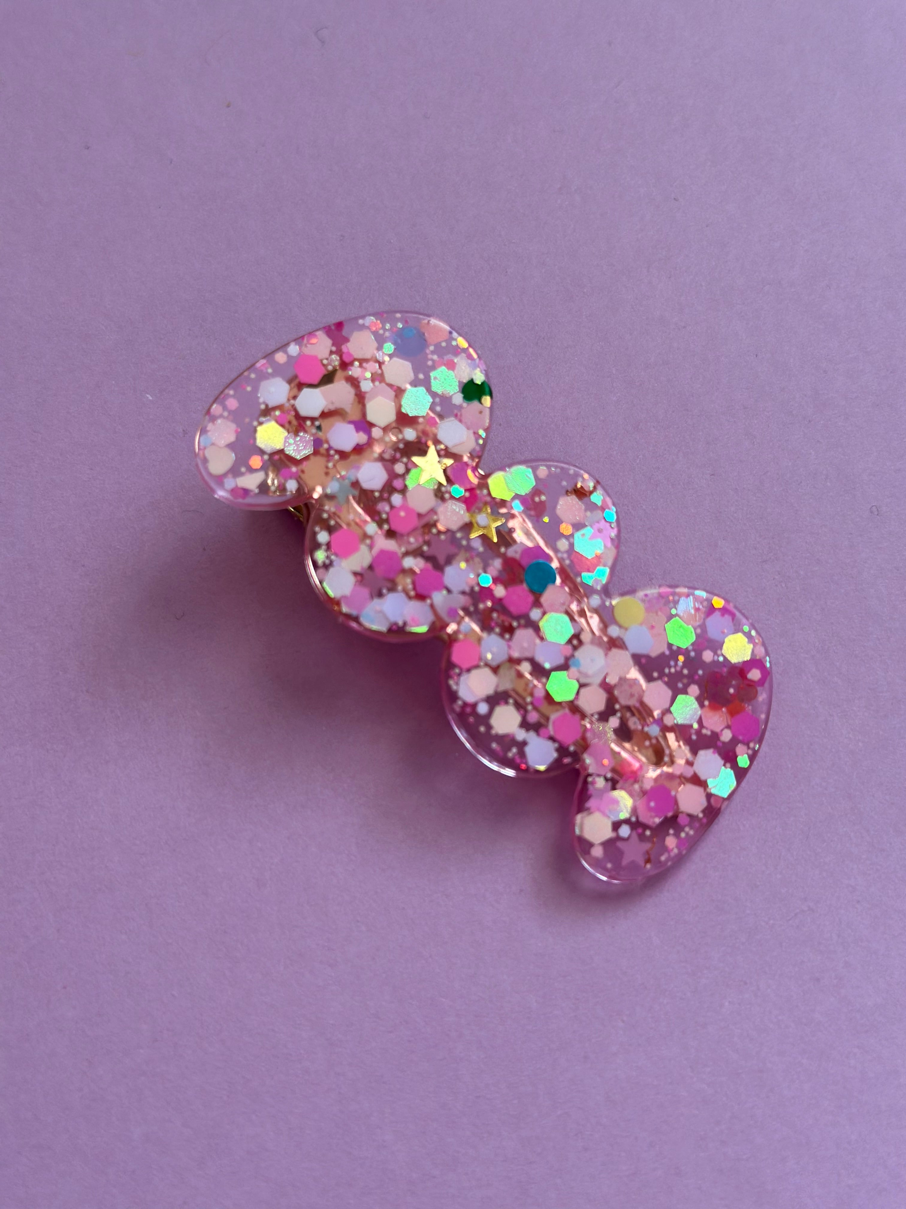 Barrette paillette rose/dorée #5