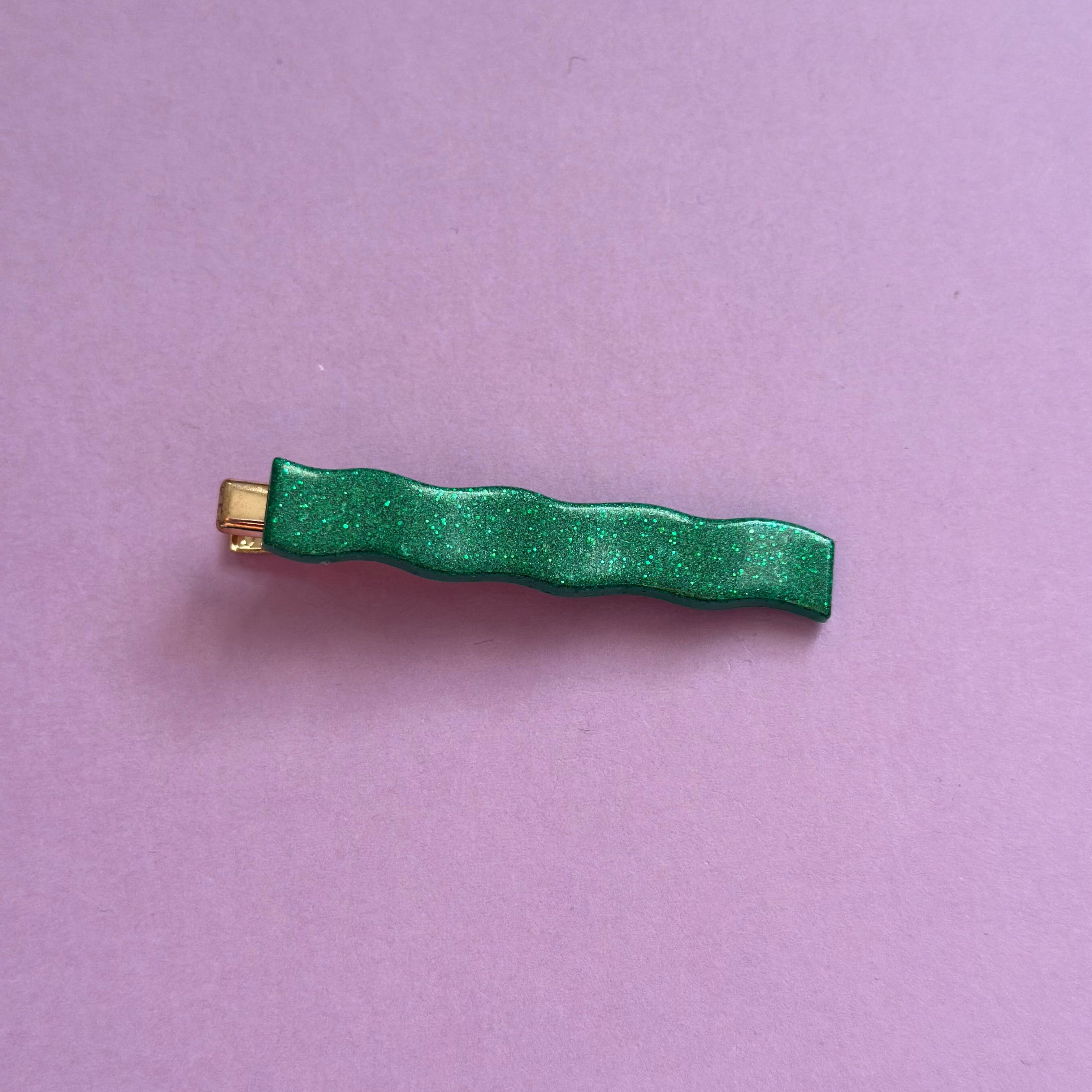 Barrette métallisée verte #1