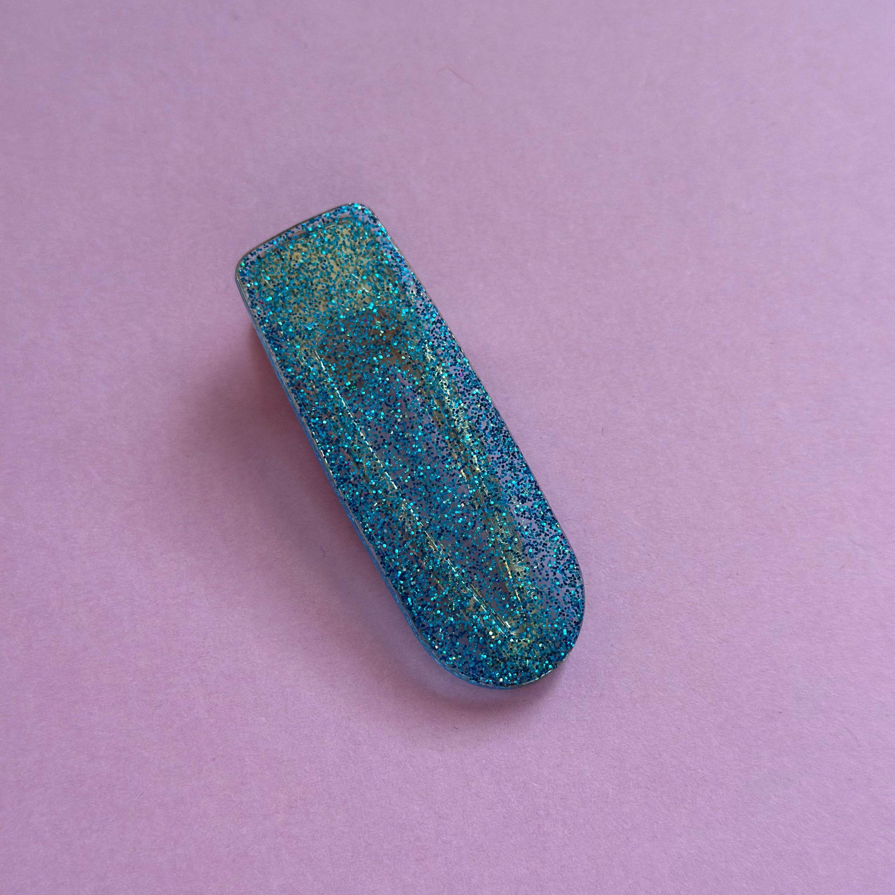 Barrette transparente paillette bleu #2