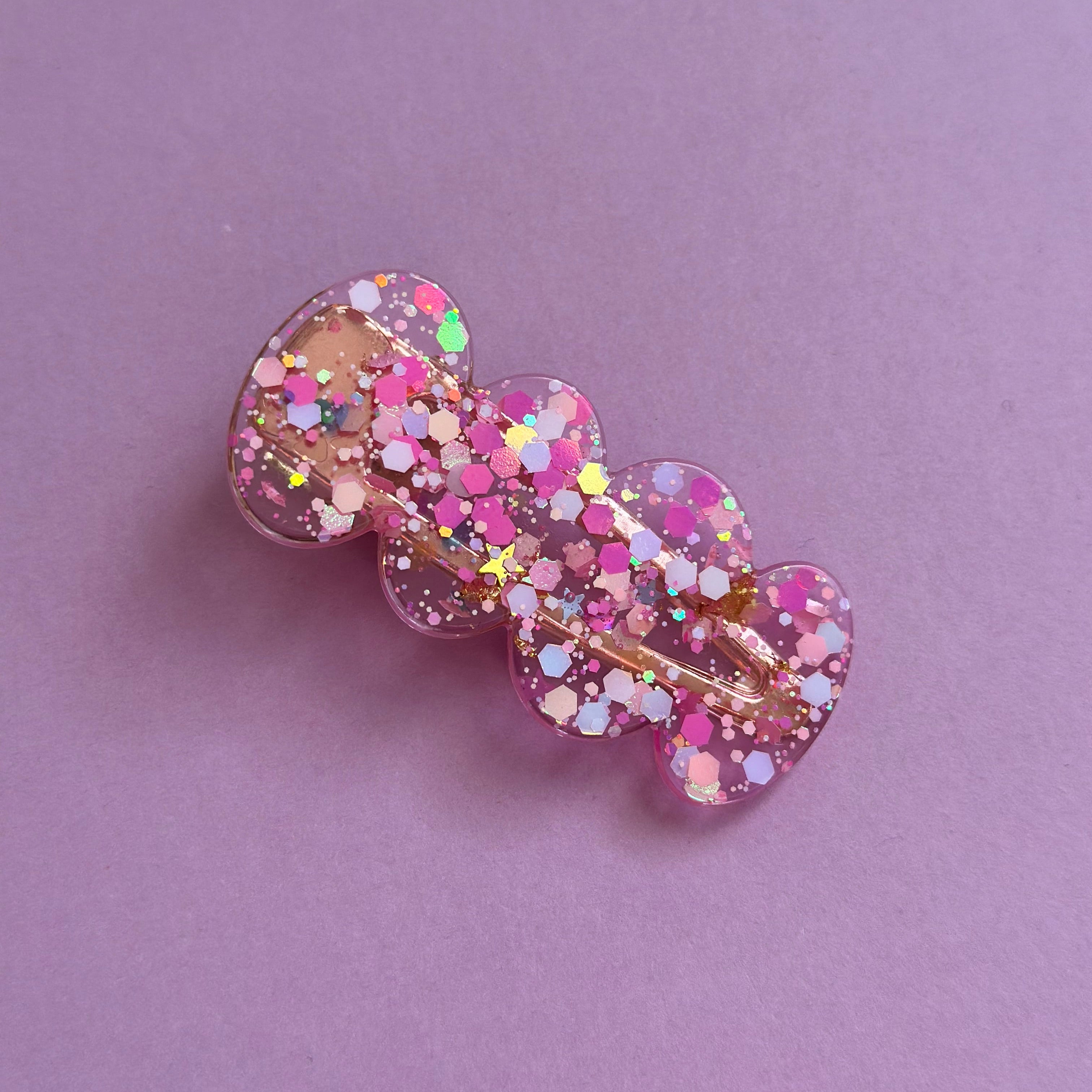 Barrette paillette rose/dorée #6