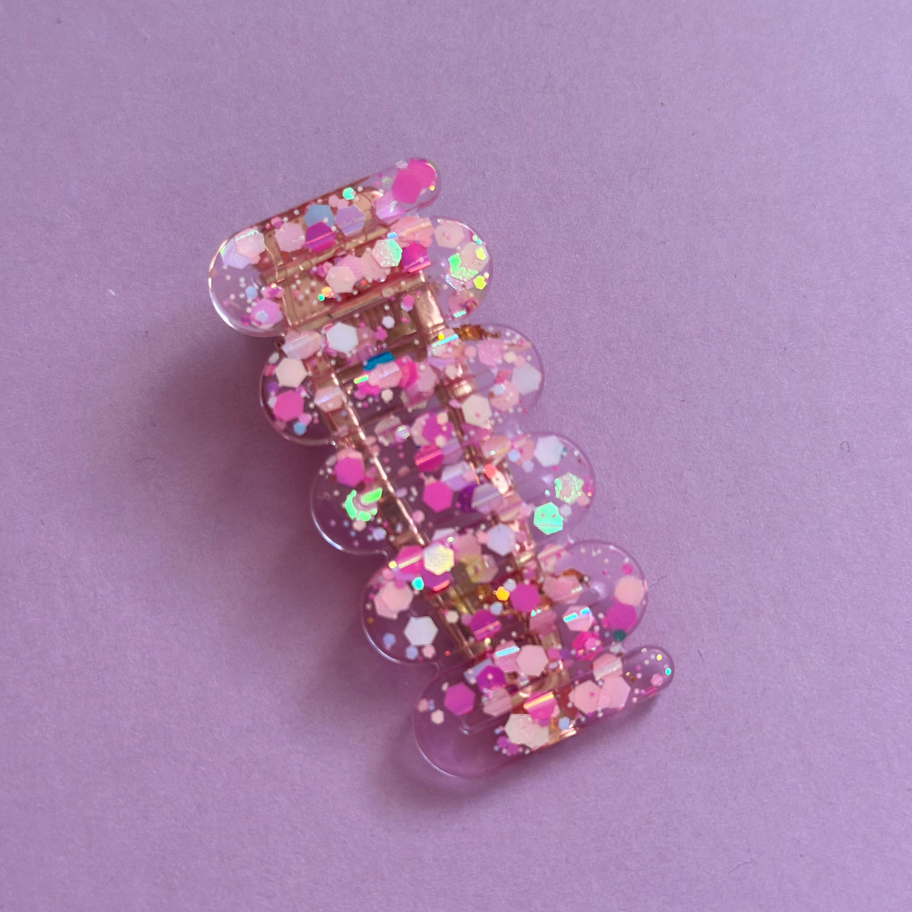 Barrette paillette rose/dorée #7