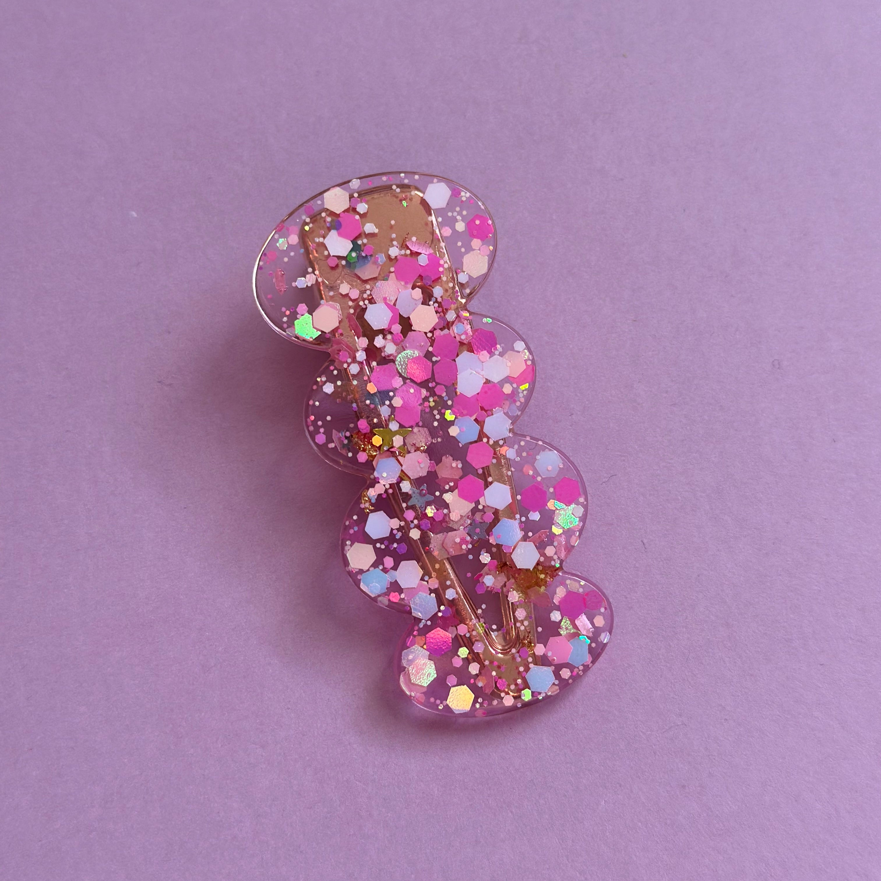 Barrette paillette rose/dorée #6