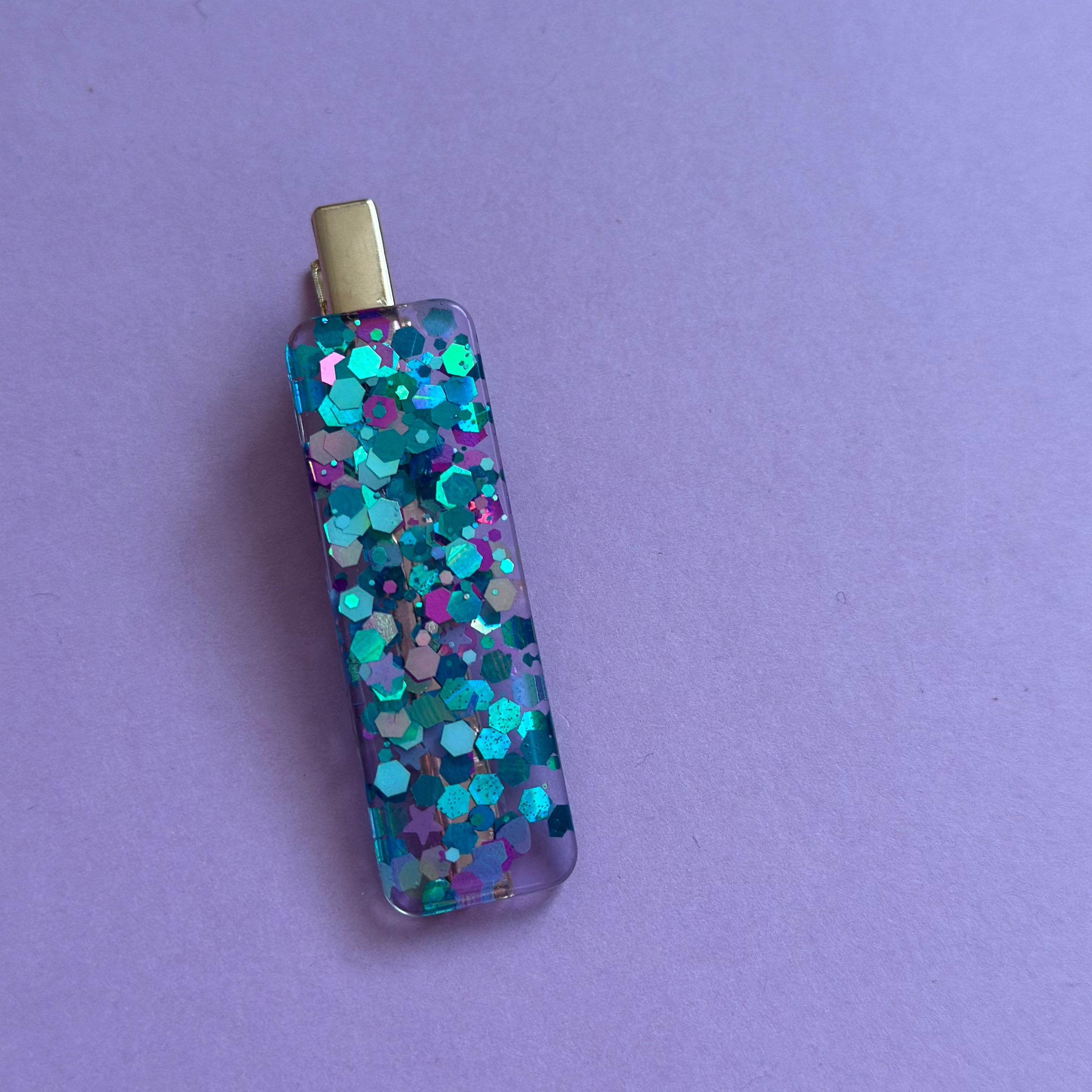 Barrette scintillante turquoise/violet #1