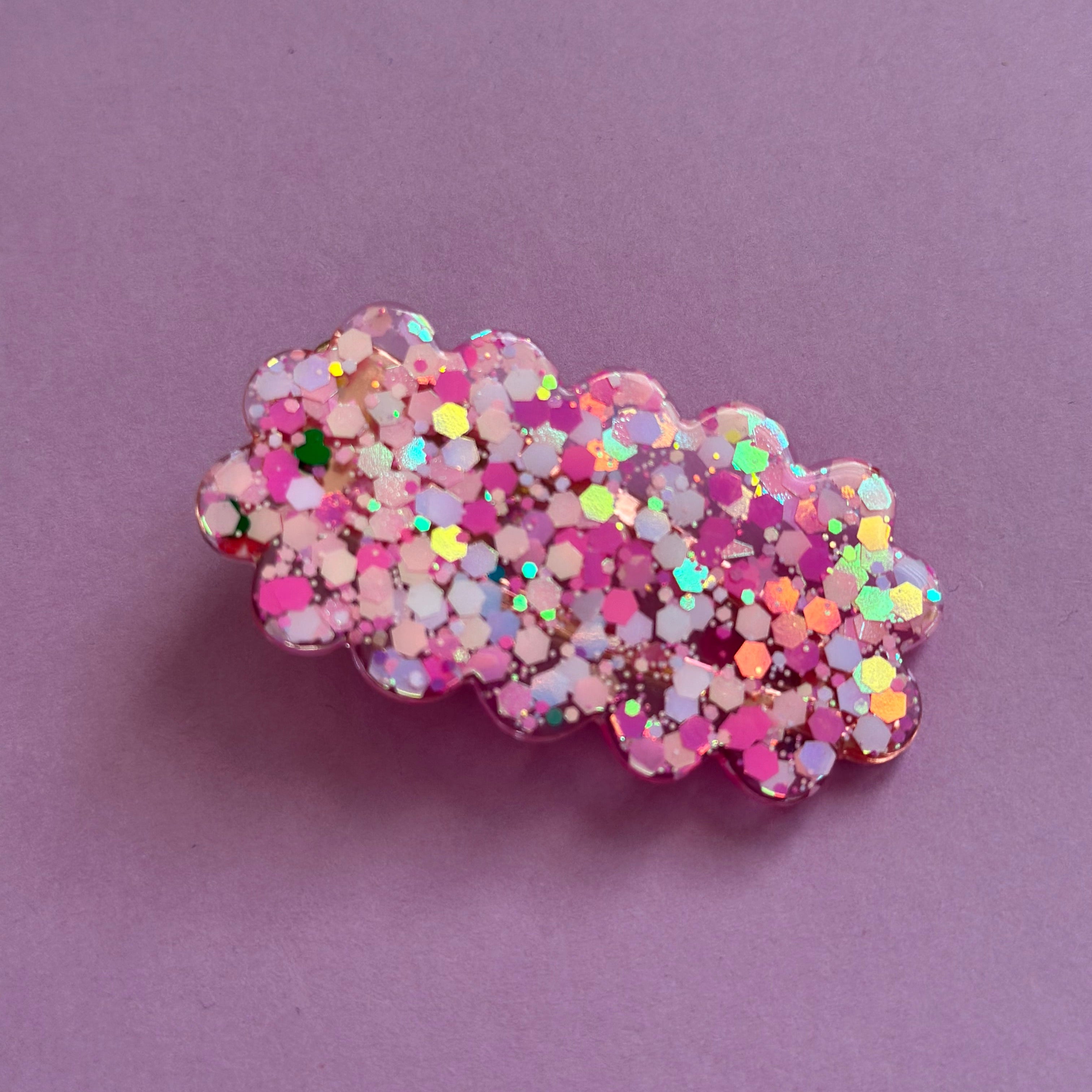 Barrette nuage paillette rose/dorée