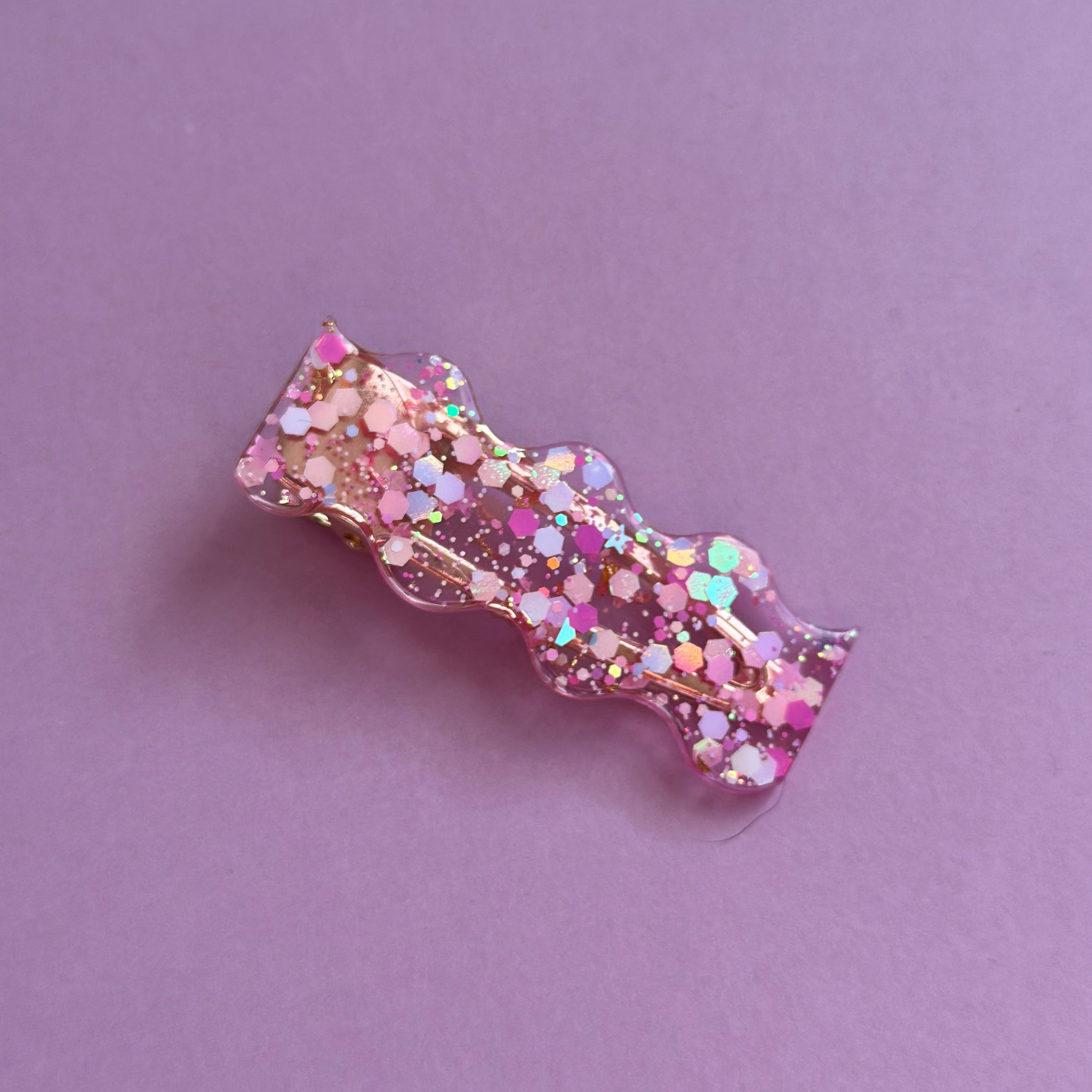 Barrette paillette rose/dorée #4