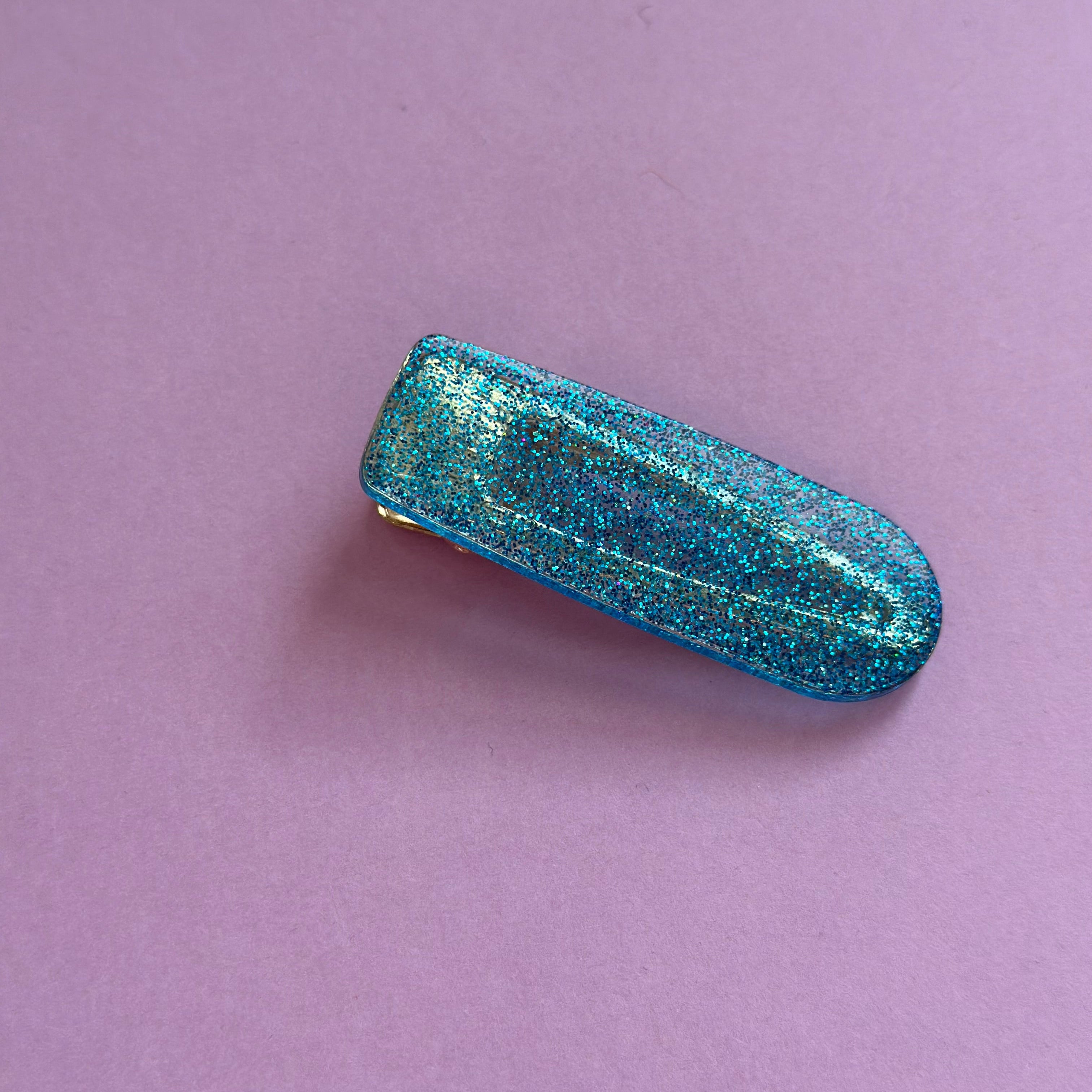 Barrette transparente paillette bleu #2