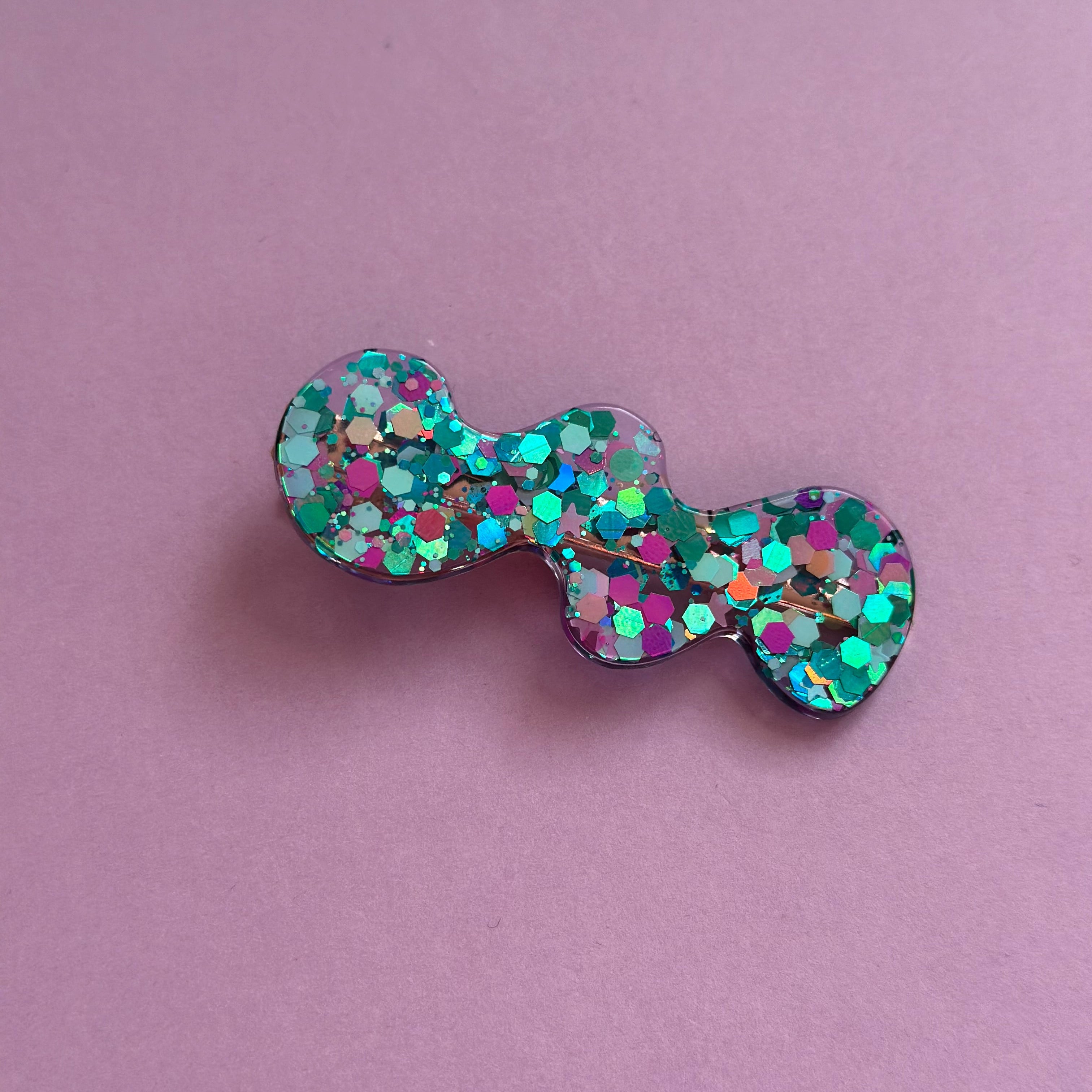 Barrette scintillante turquoise/violet #2