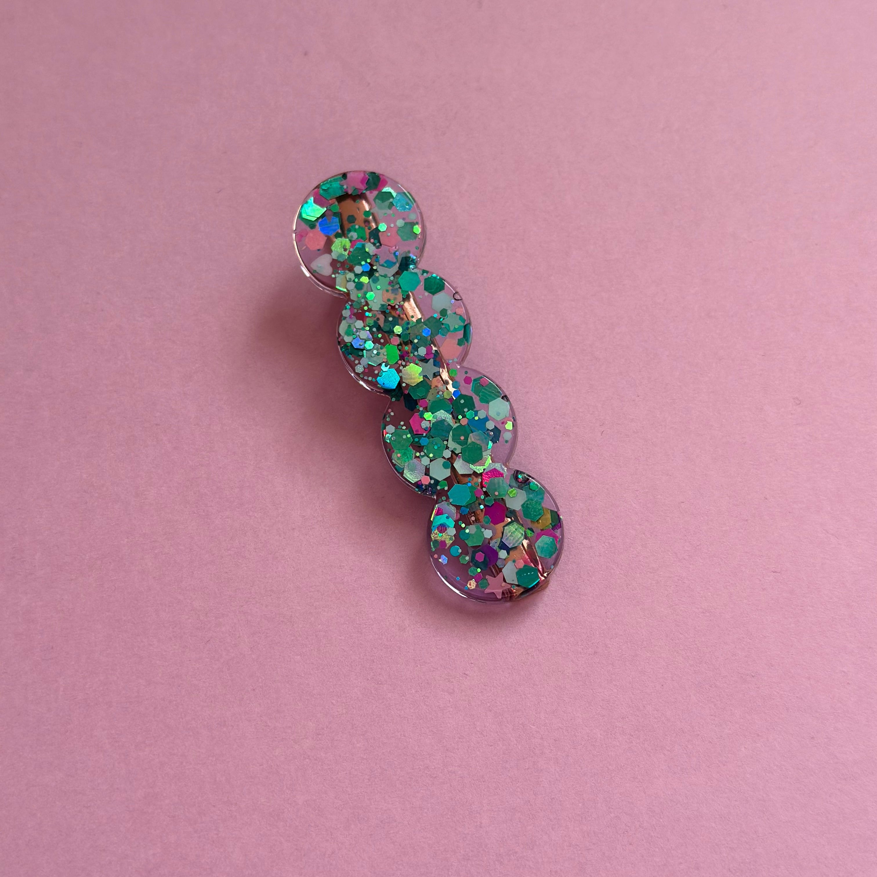 Barrette scintillante turquoise/violet #3
