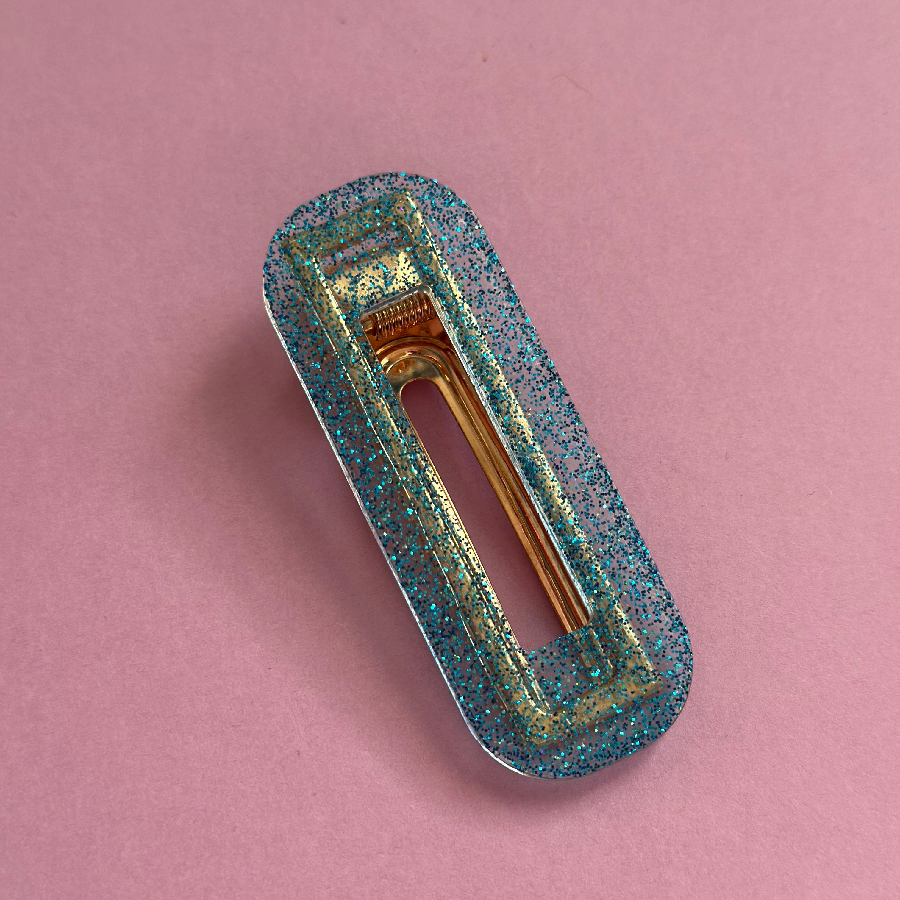 Barrette transparente paillette bleu #1