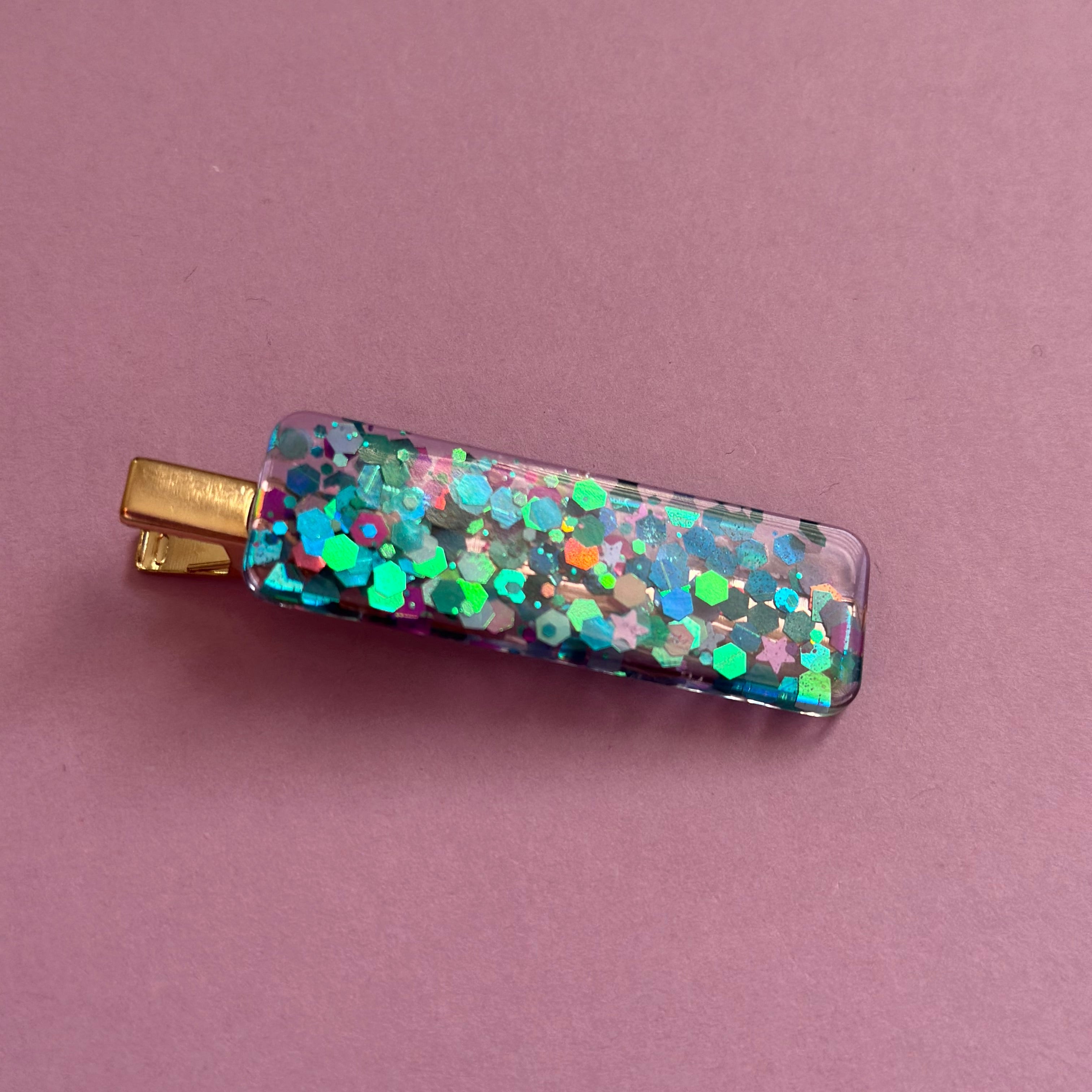 Barrette scintillante turquoise/violet #1