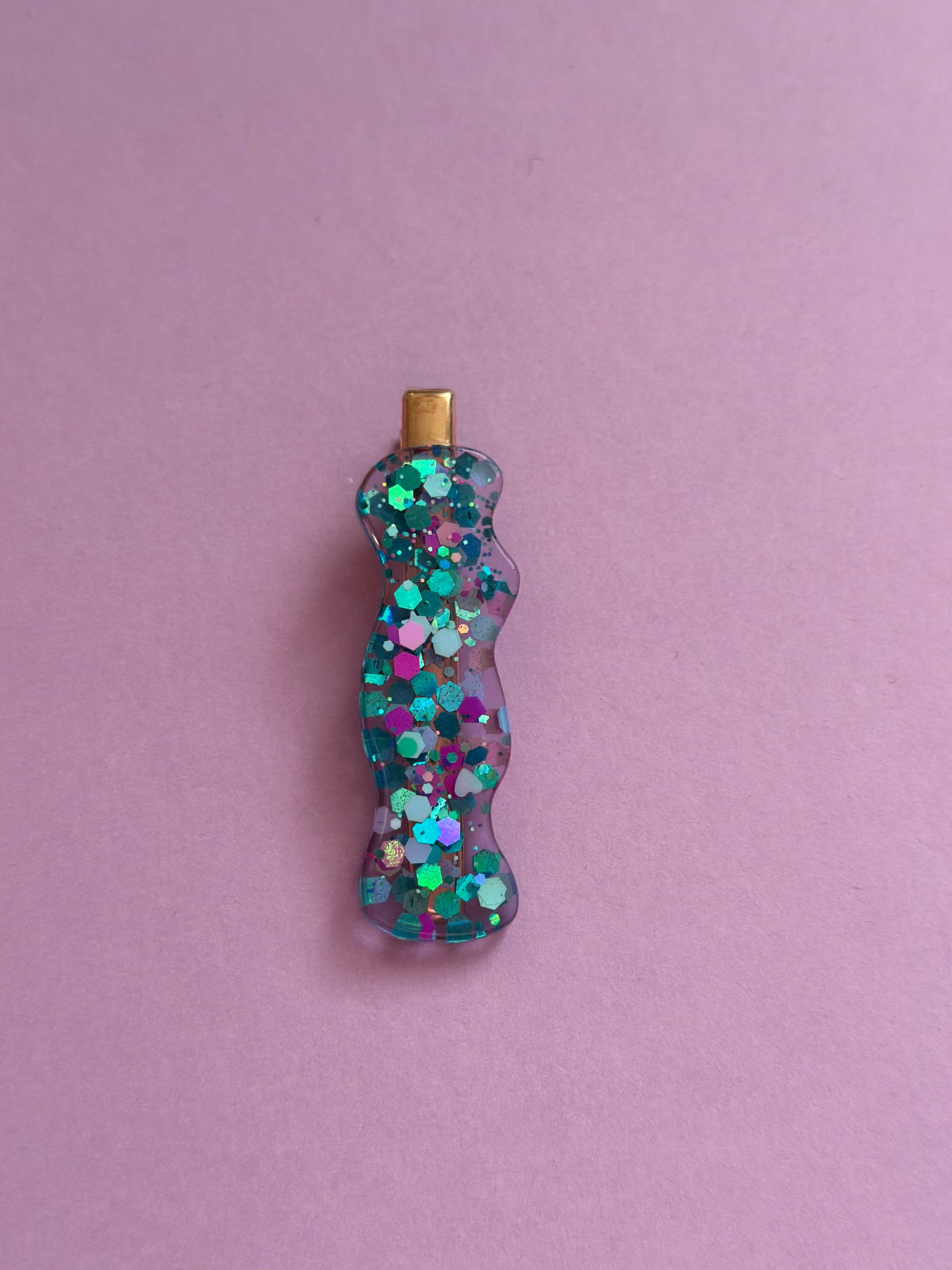 Barrette scintillante turquoise/violet #5