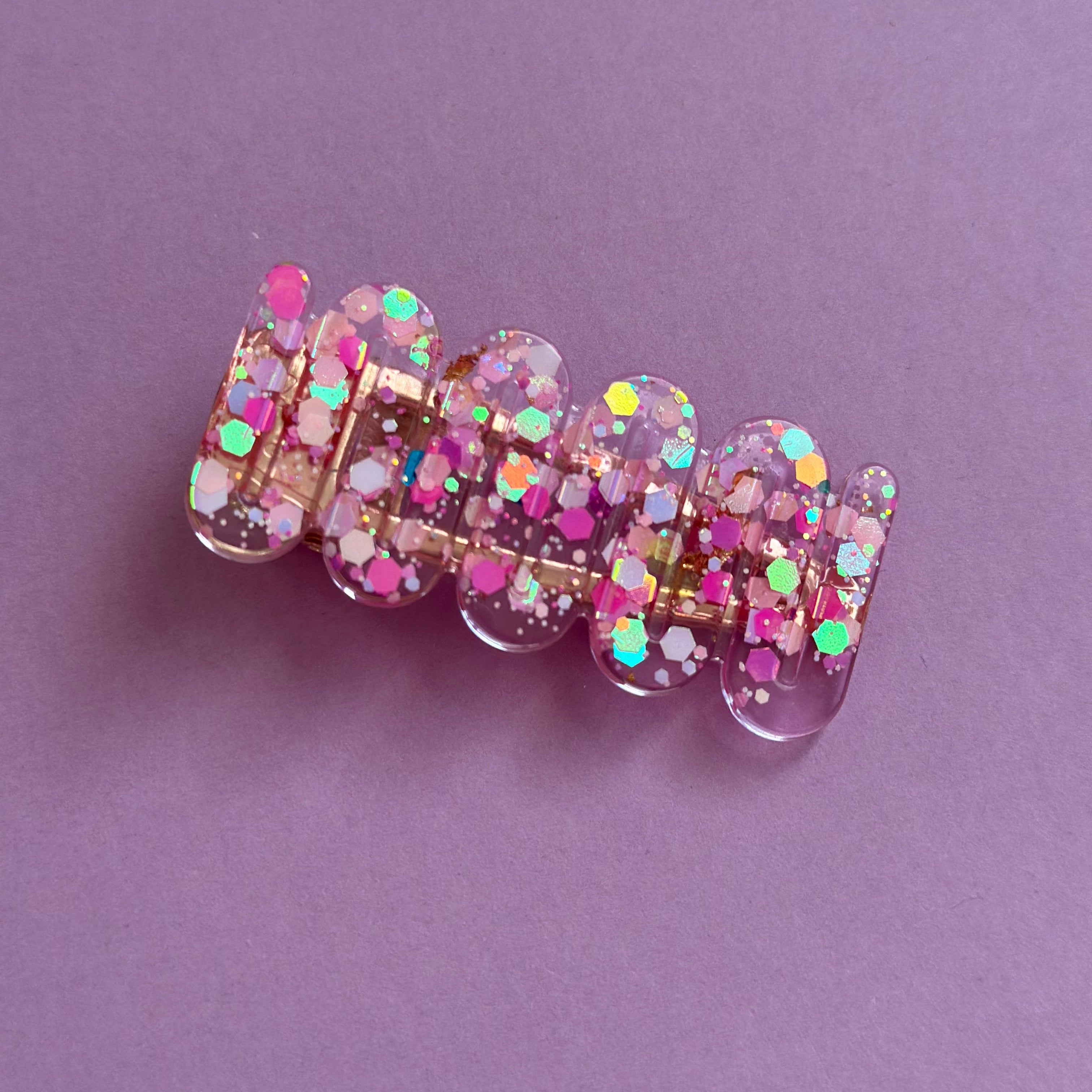 Barrette paillette rose/dorée #7