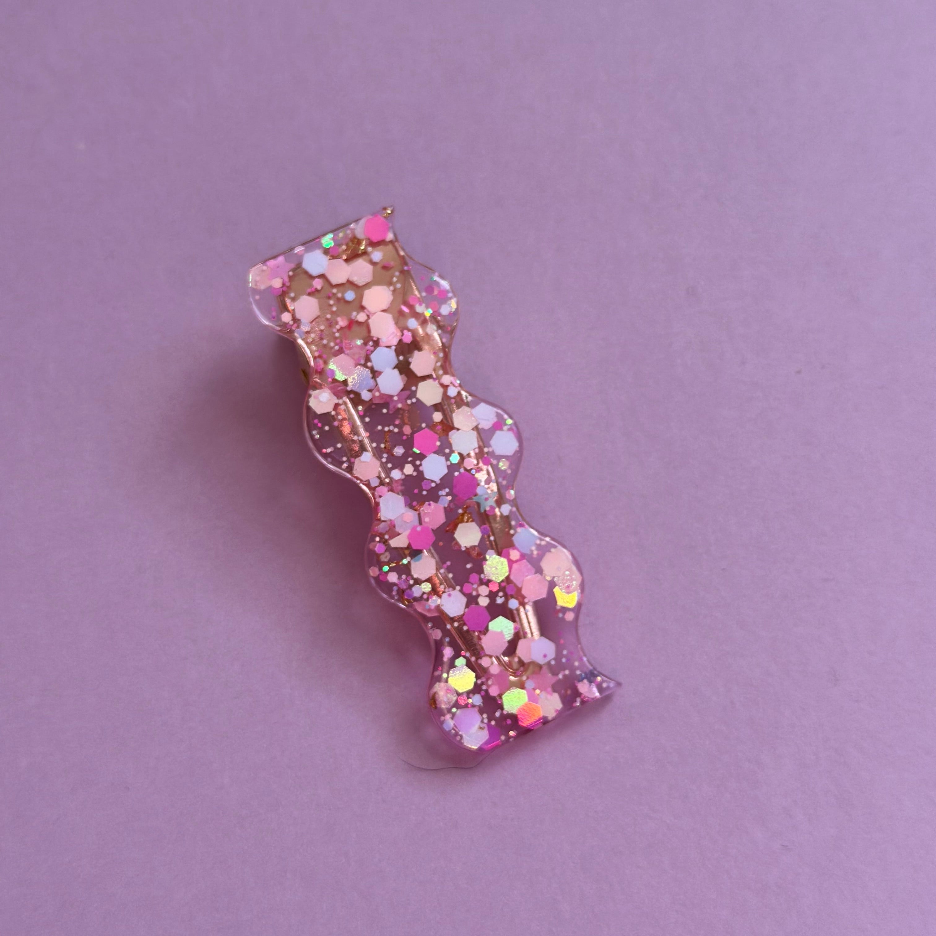 Barrette paillette rose/dorée #4