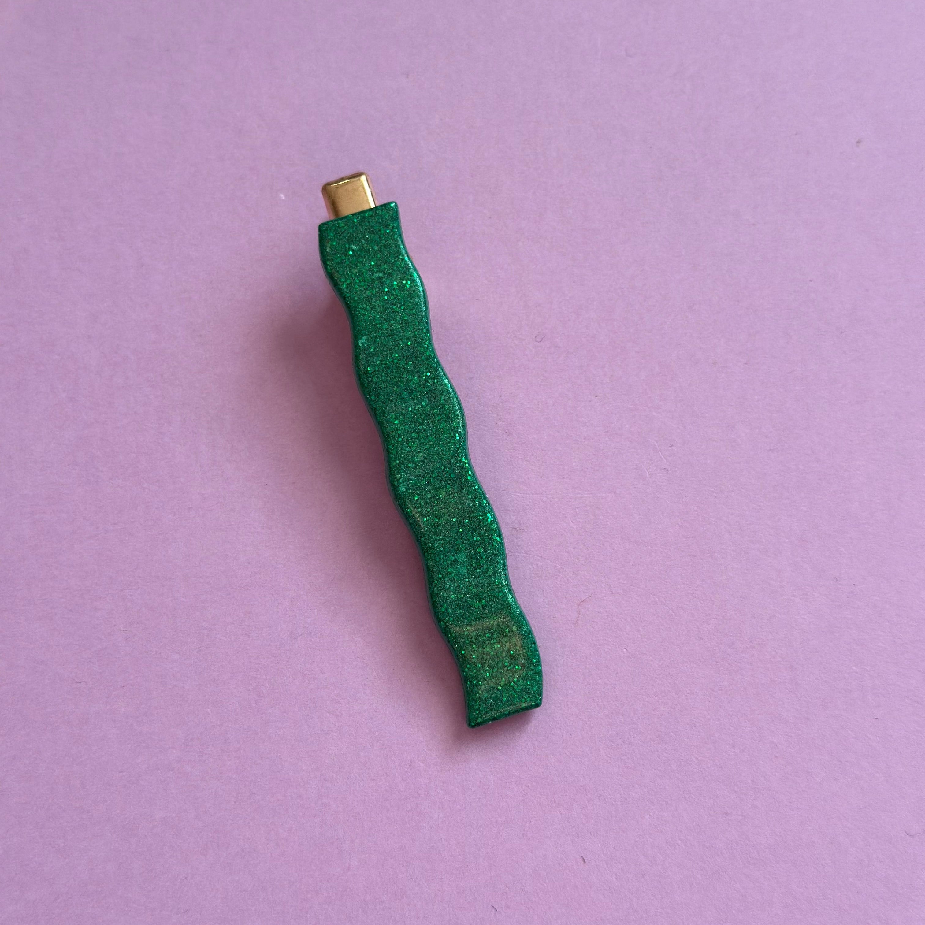 Barrette métallisée verte #1