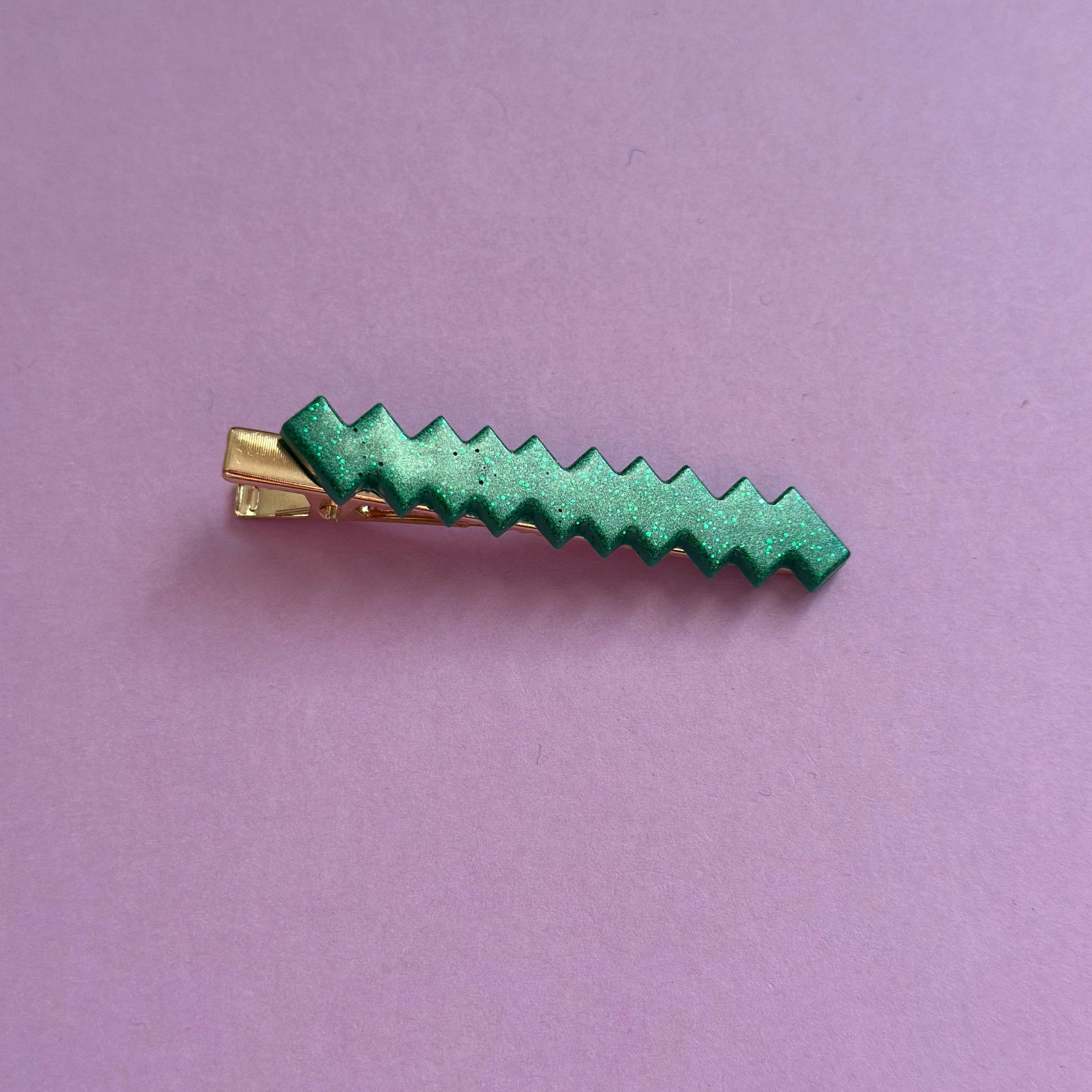 Barrette métallisée verte #3