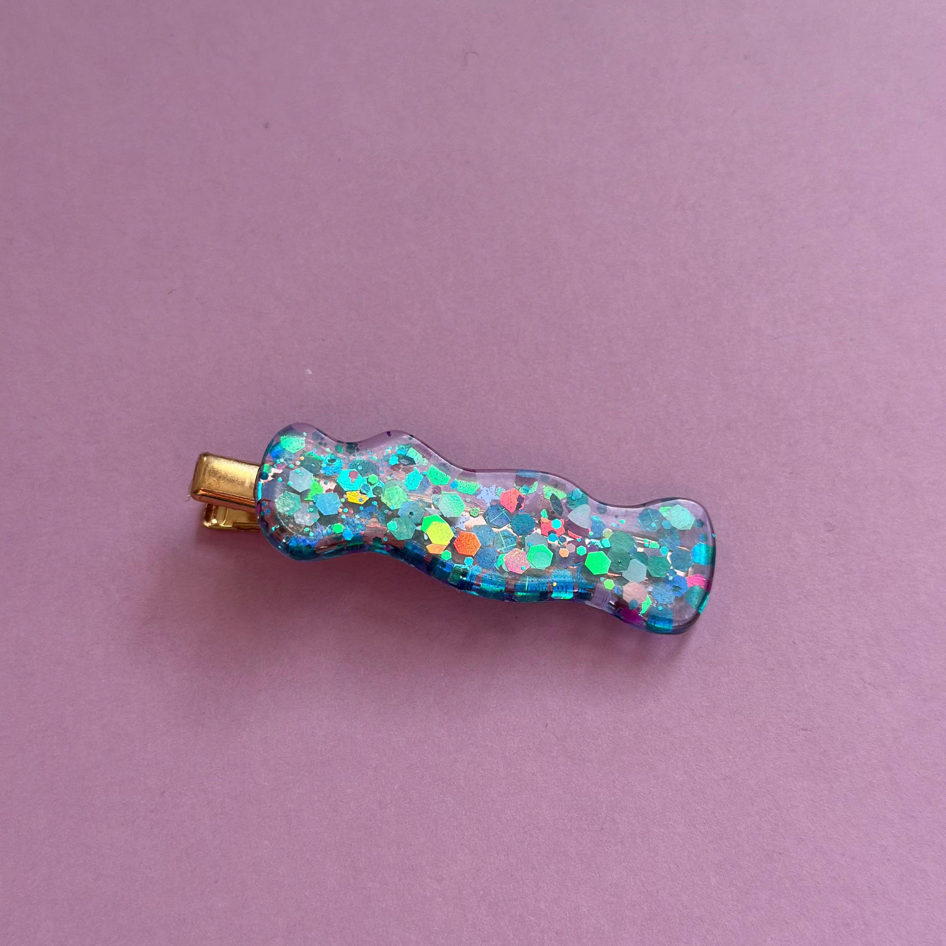 Barrette scintillante turquoise/violet #5