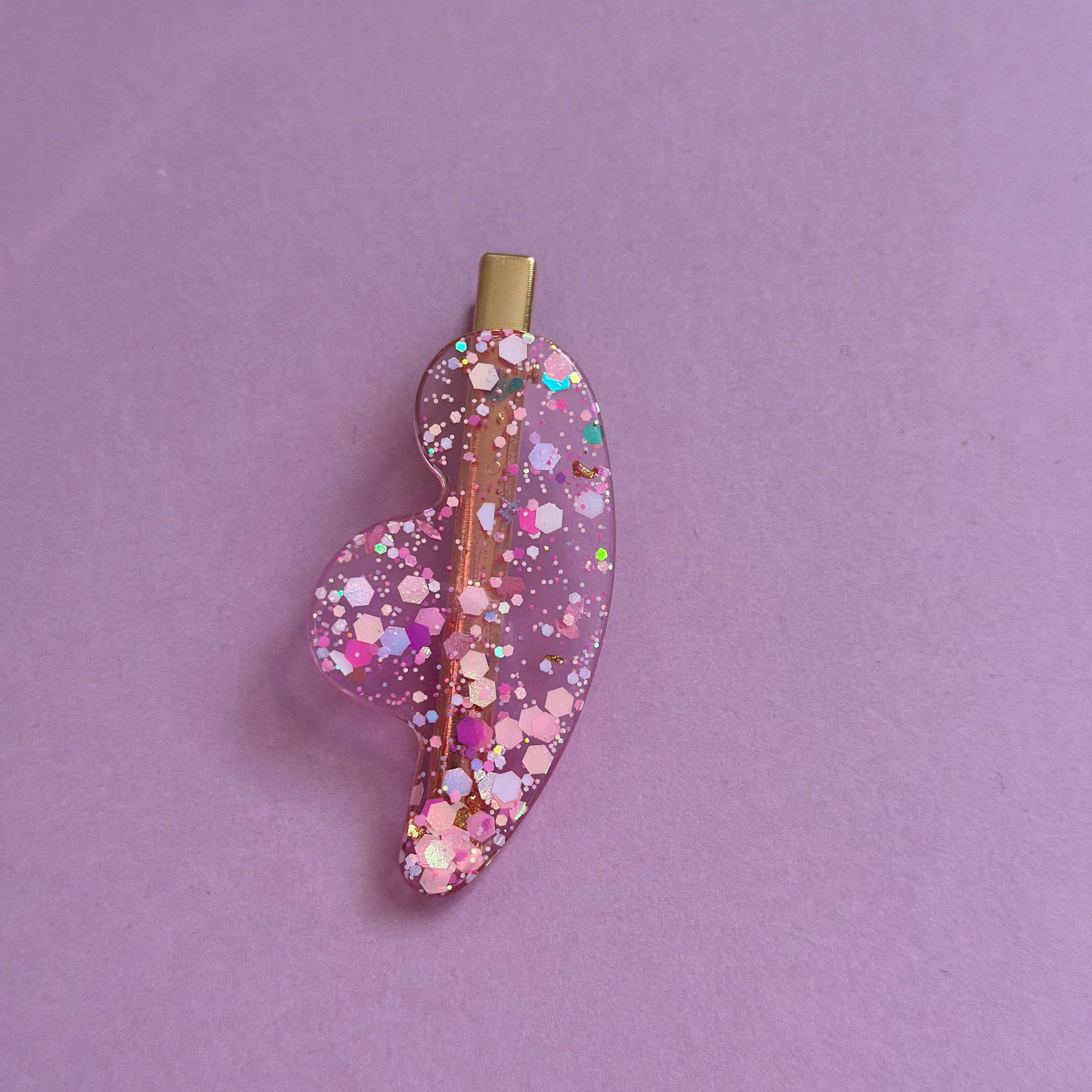 Barrette paillette rose/dorée #3