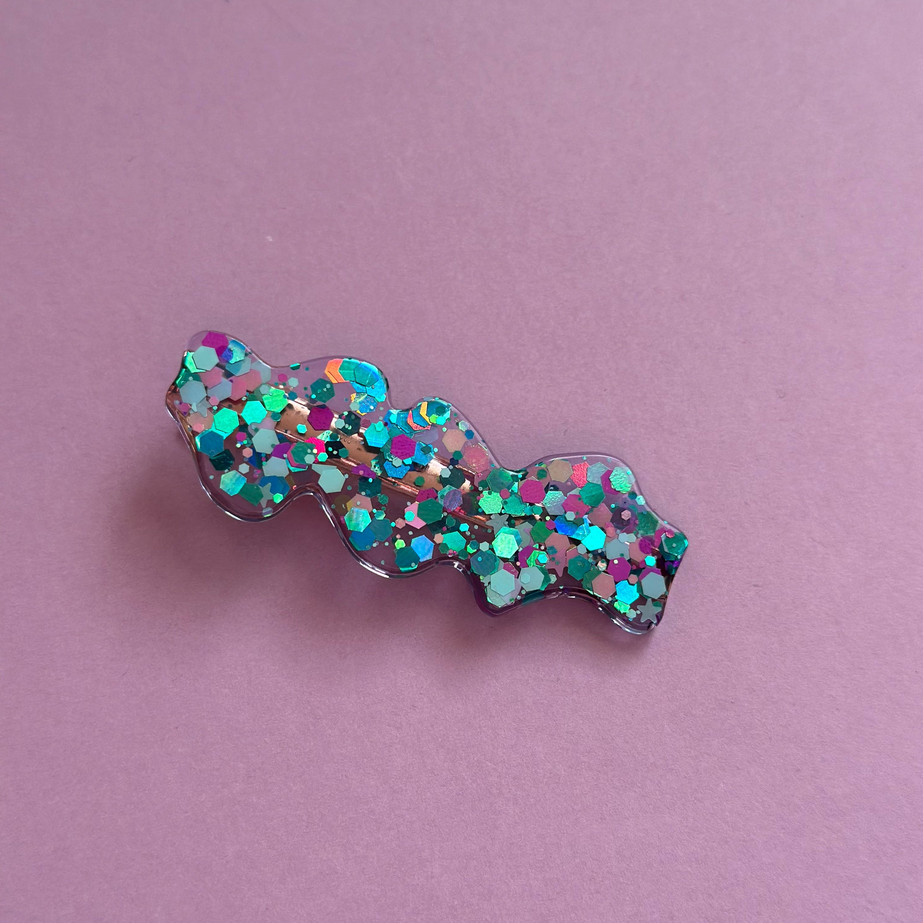 Barrette scintillante turquoise/violet #4