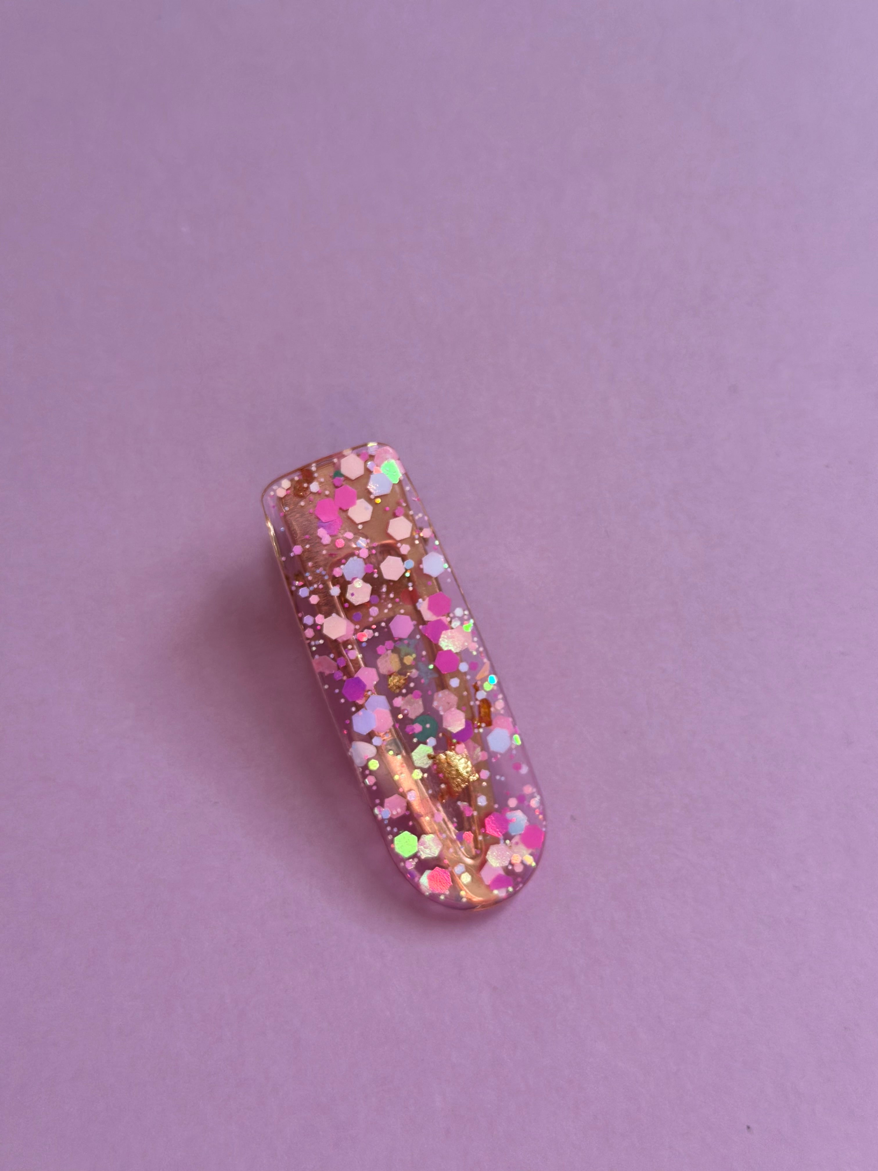 Barrette paillette rose/dorée #2