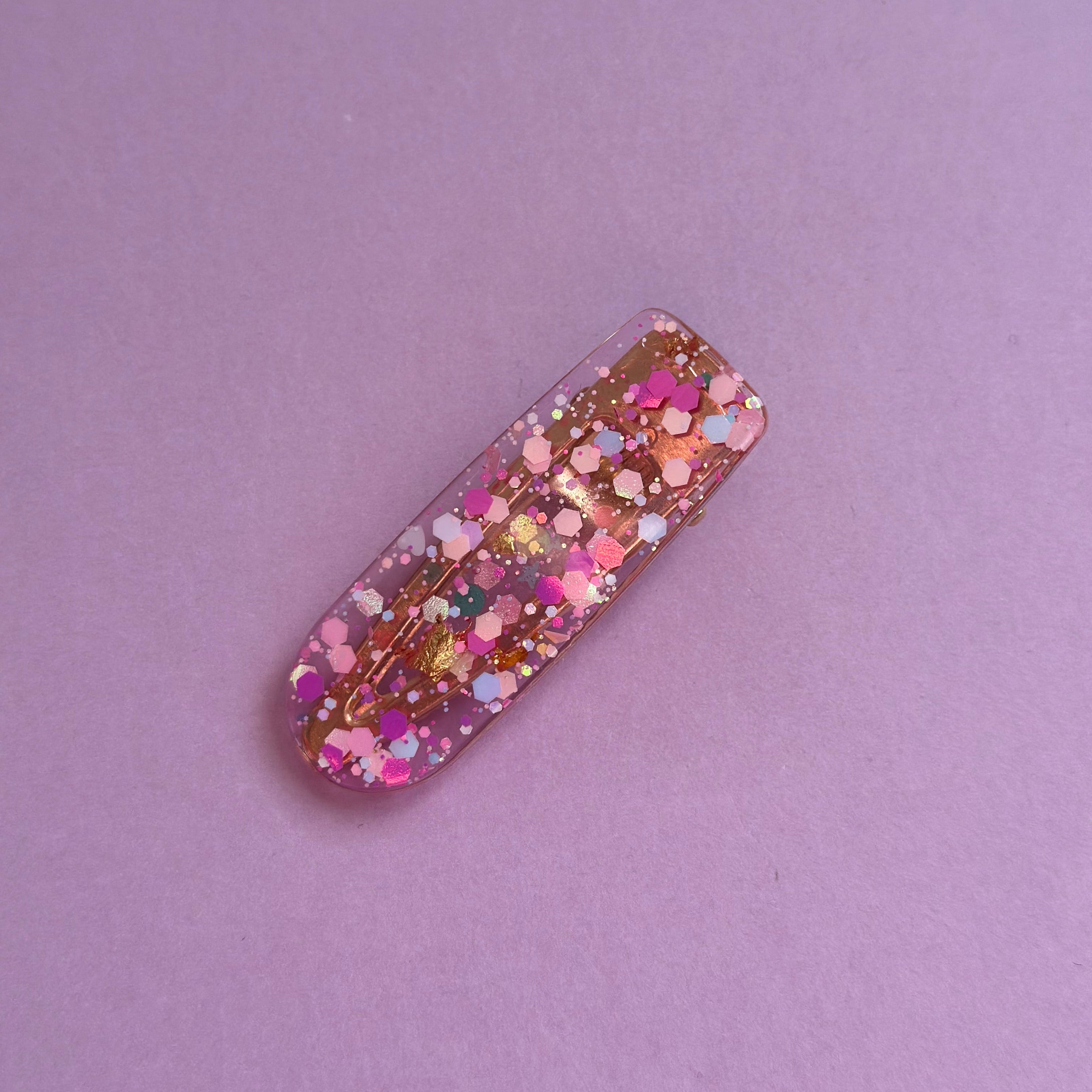 Barrette paillette rose/dorée #2