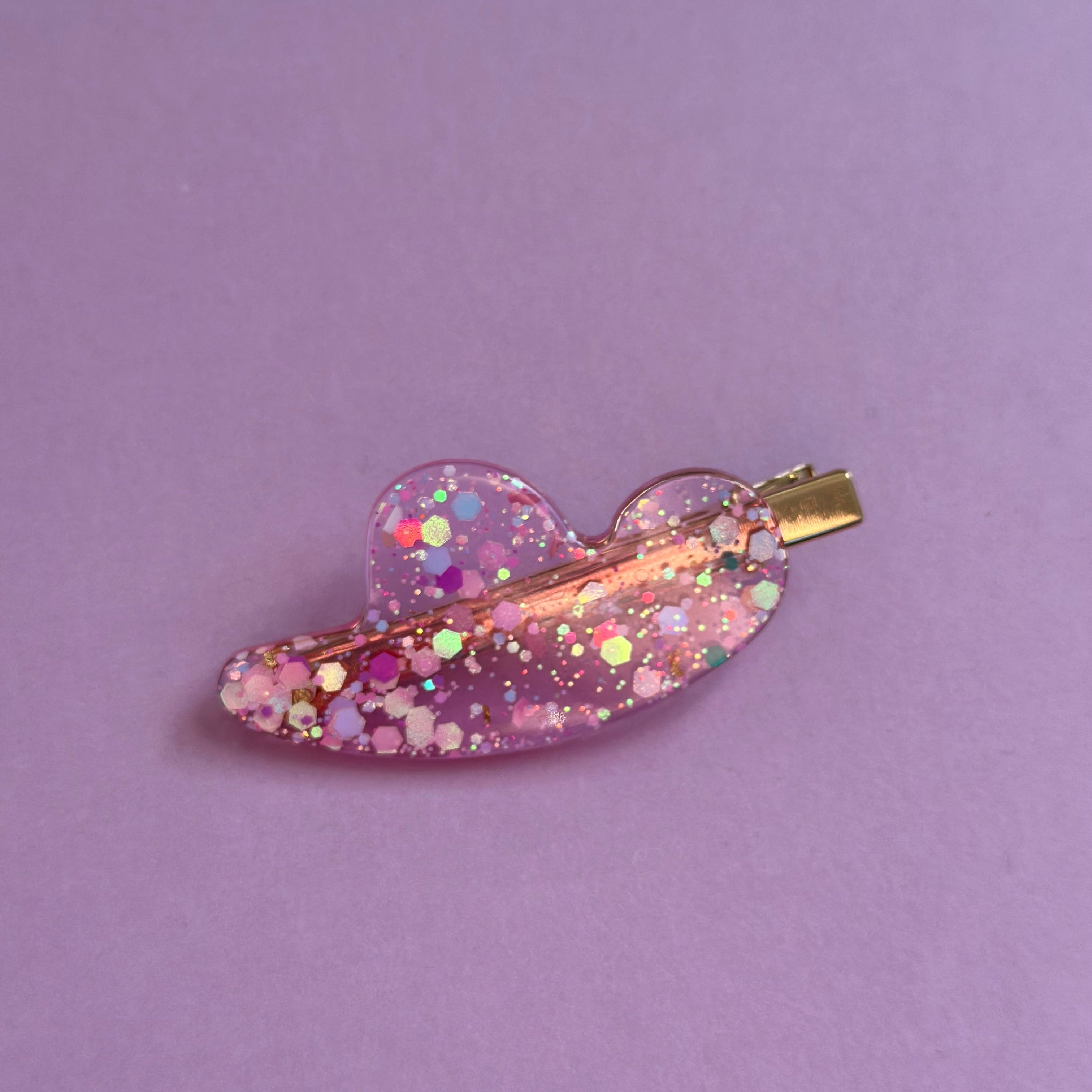 Barrette paillette rose/dorée #3